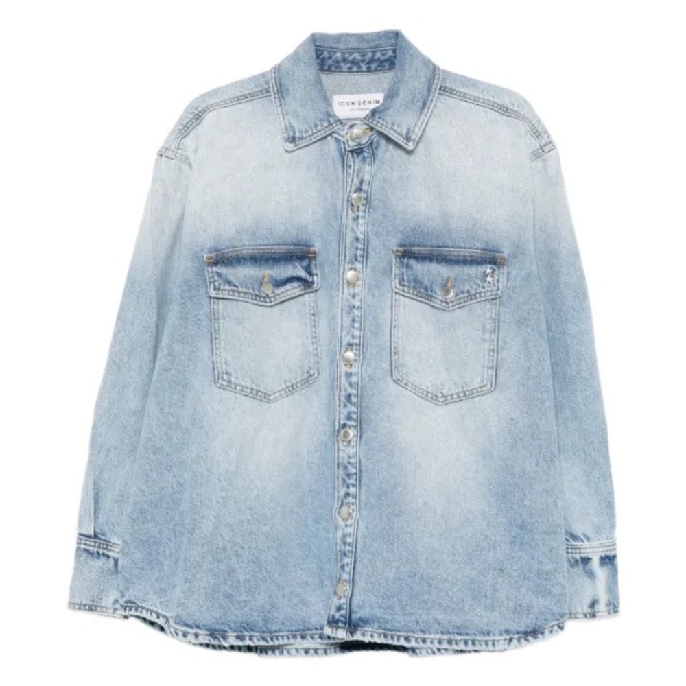 NWT ICON DENIM EVA OVERSIZED DENIM BUTTON DOWN LIGHT BLUE